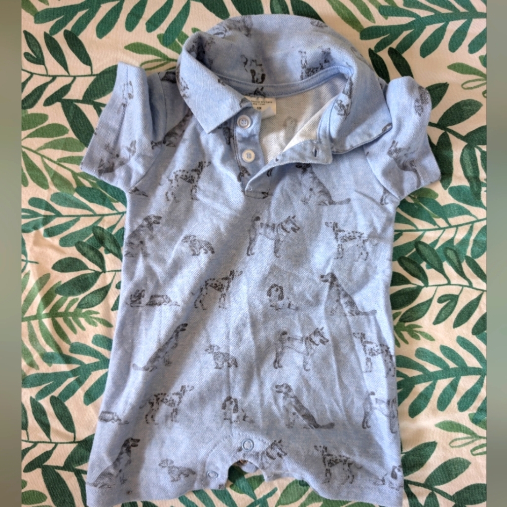 Blue Dog Print Polo Romper